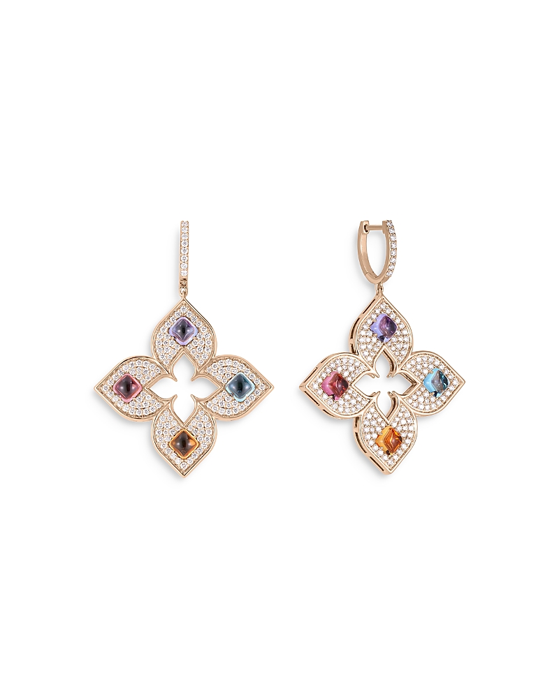Roberto Coin 18k Rose Gold Venetian Princess Carnival Multi Gemstone & Diamond Flower Drop Earrings In Multi/pink