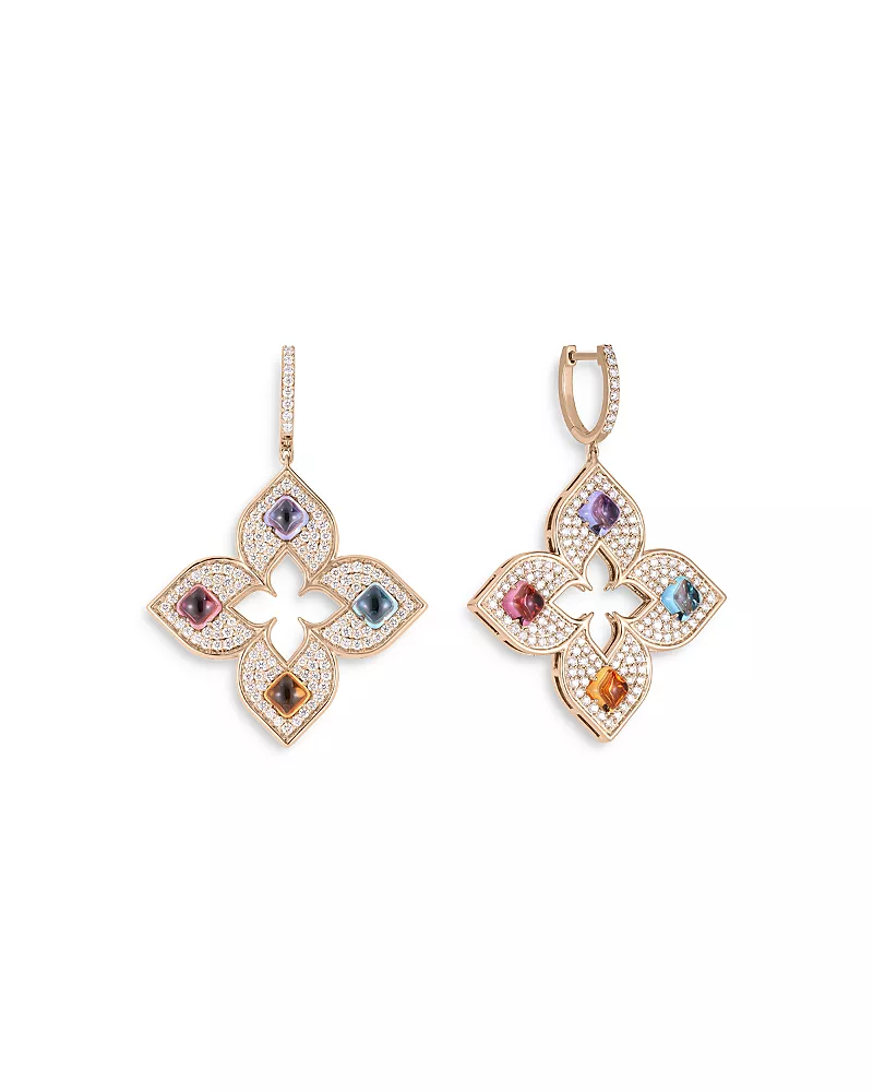 Roberto Coin 18K Rose Gold Venetian Princess Carnival Multi Gemstone & Diamond Flower Drop Earrings