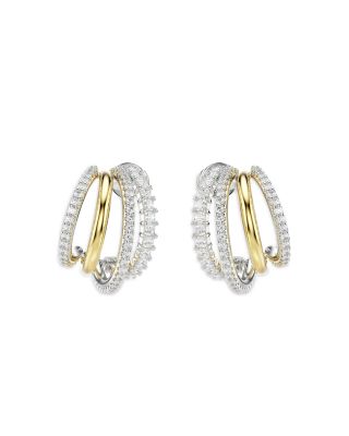 Hyperbola Crystal Split Hoop Earrings in Gold Tone & Rhodium Plated