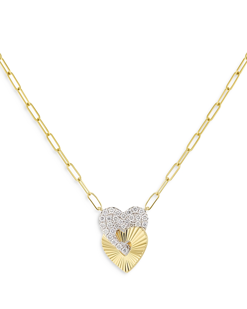 Phillips House 14k Yellow Gold Aura Diamond Double Heart Pendant Necklace, 16-18 In Gold/white