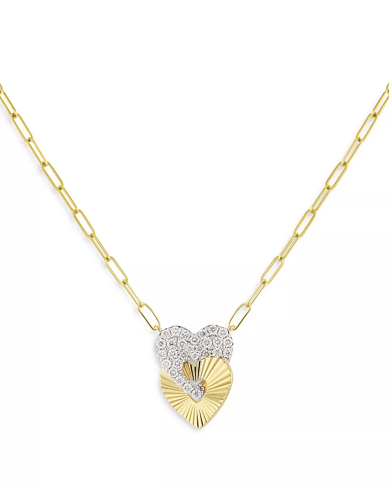 Phillips House 14K Yellow Gold Aura Diamond Double Heart Pendant Necklace, 16