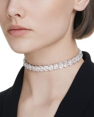 Millenia Octagon Crystal Choker Necklace in Rhodium Plated, 11.75"-13.75"