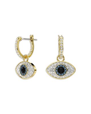 Symbolica Crystal Evil Eye Charm Hoop Earrings in Gold Tone