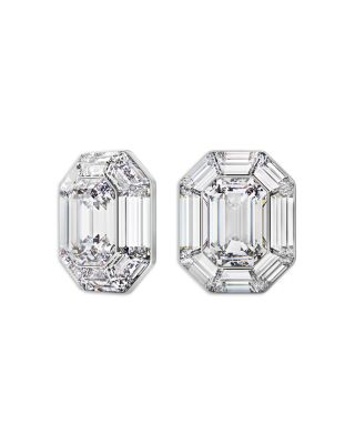 Lucent Crystal Octagon Clip On Drop Earrings in Rhodium Plated