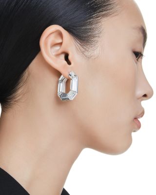 Lucent Crystal Octagon Hoop Earrings in Rhodium Plated