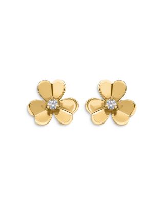 AQUA - Cubic Zirconia Flower Stud Earrings in 18K Gold Plated Sterling Silver - Exclusive