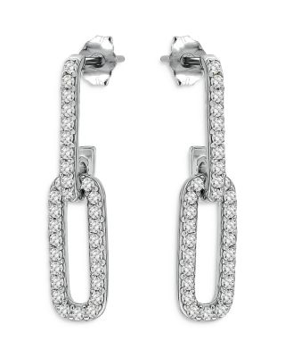 AQUA - Pav&eacute; Paperclip Chain Drop Earrings in Sterling Silver - Exclusive
