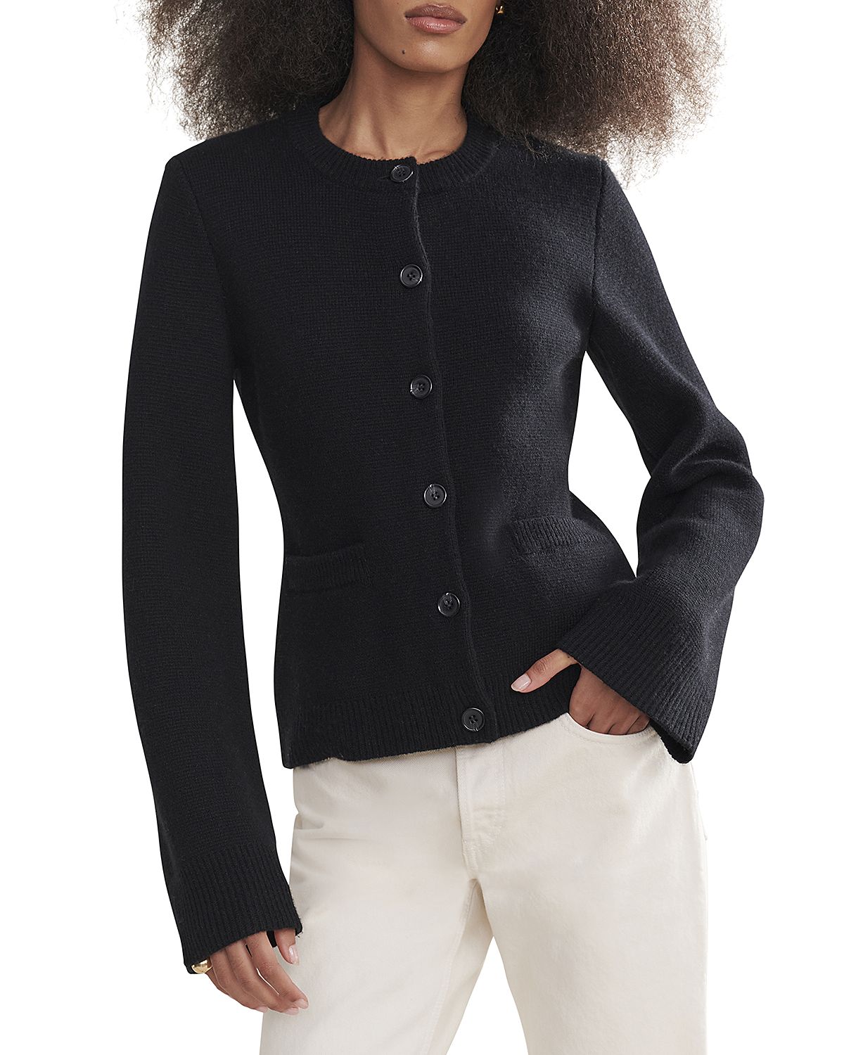Jenni Kayne Cooper Wool Blend Crewneck Cardigan Sweater