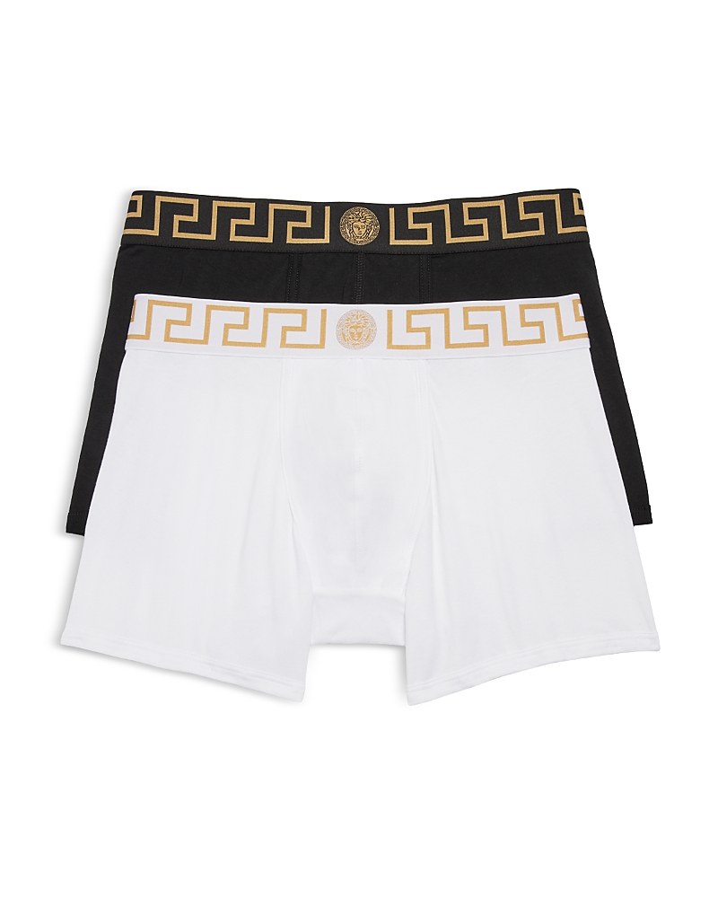 Versace Pack Of 2 Greca Stretch Boxer Briefs In White,black
