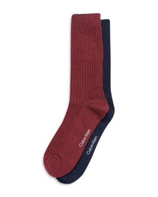 Calvin Klein - Combed Cotton Blend Waffle Knit Crew Socks, Pack of 2