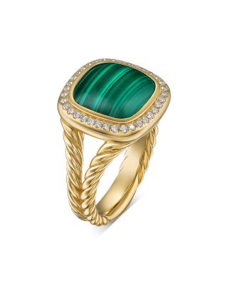 Albion&reg; Ring in 18K Yellow Gold with Malachite and Diamonds, 11mm
