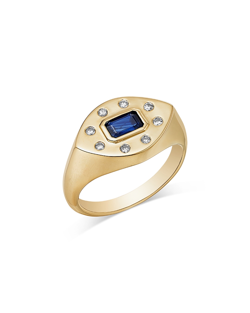 Bloomingdale's Fine Collection Men's Blue Sapphire & Diamond Pinky Ring In 14k Yellow Gold In Blue/gold