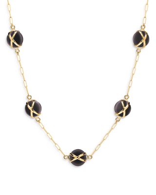 L. Klein 18K Yellow Gold Prisma Black Agate Paperclip Chain Necklace, 16