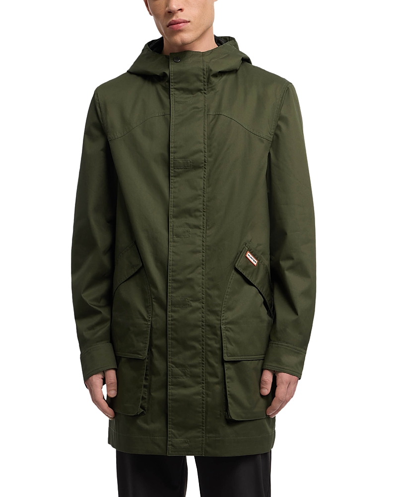 Hunter Downing Coated Cotton Hooded Rain Jacket In Green