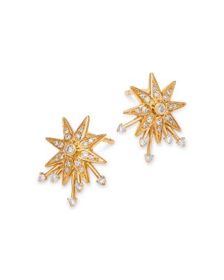 Diamond Starburst Drop Earrings in 14K Yellow Gold, 0.24 tcw