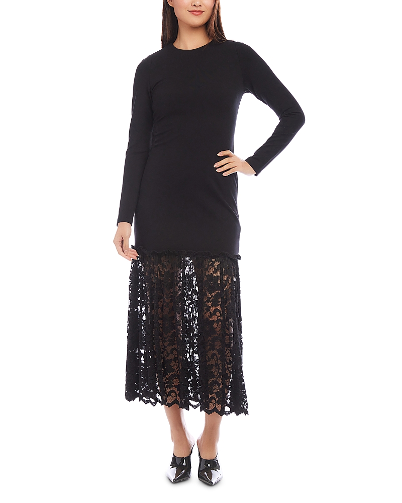 Karen Kane Audrey Contrast Lace Column Dress In Black