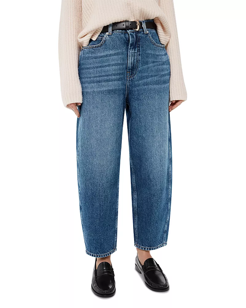 Whistles Petite High Rise Barrel Leg Jeans in Denim