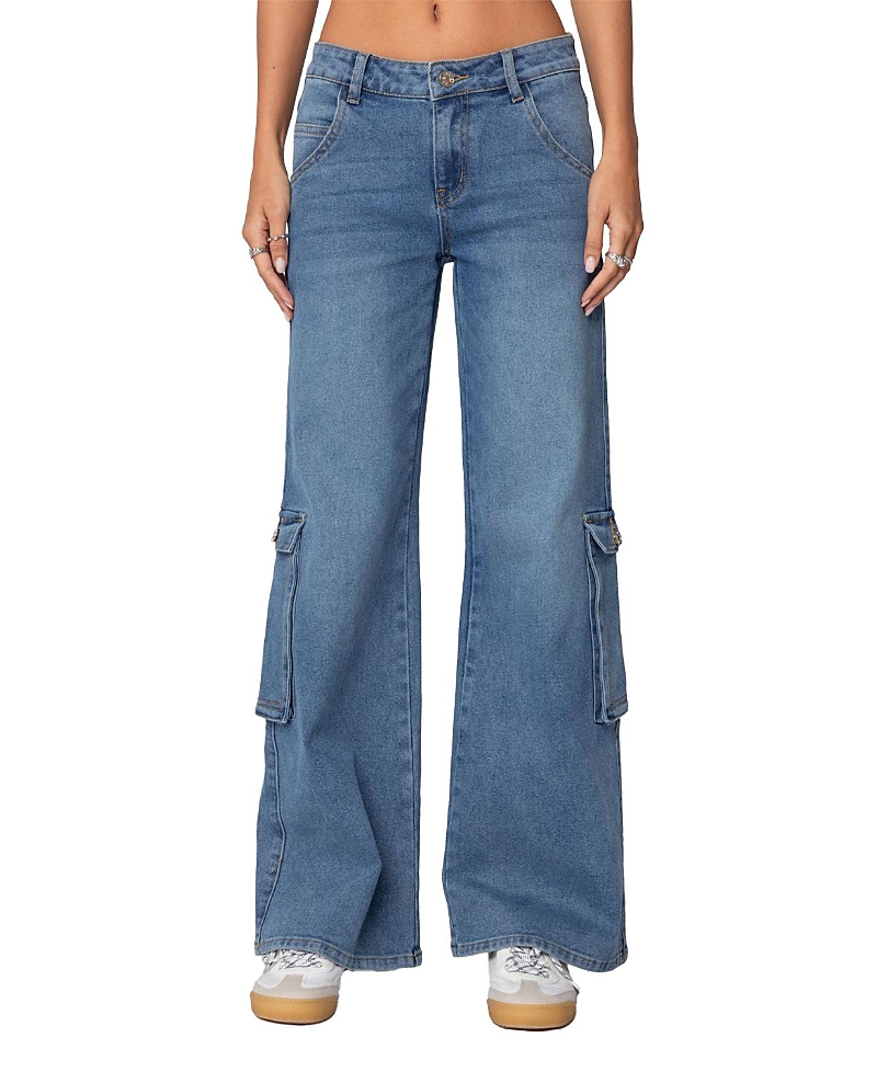 Edikted Lunar Low Rise Cargo Jeans In Blue Washed