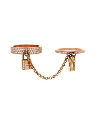 Pre-Owned Hermes Kelly Clochette Double Ring 18K Rose Gold with Diamonds