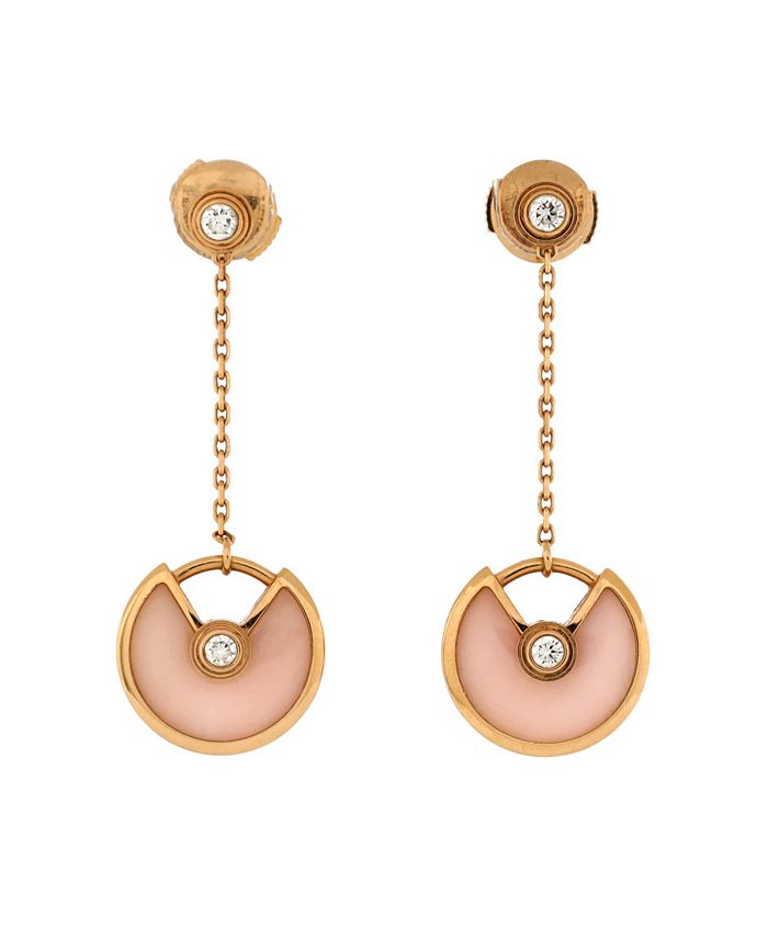 Pre Owned Cartier Amulette de Cartier Drop Dangle Earrings 18K Rose Gold with Diamond and Pink Opal Bloomingdale s