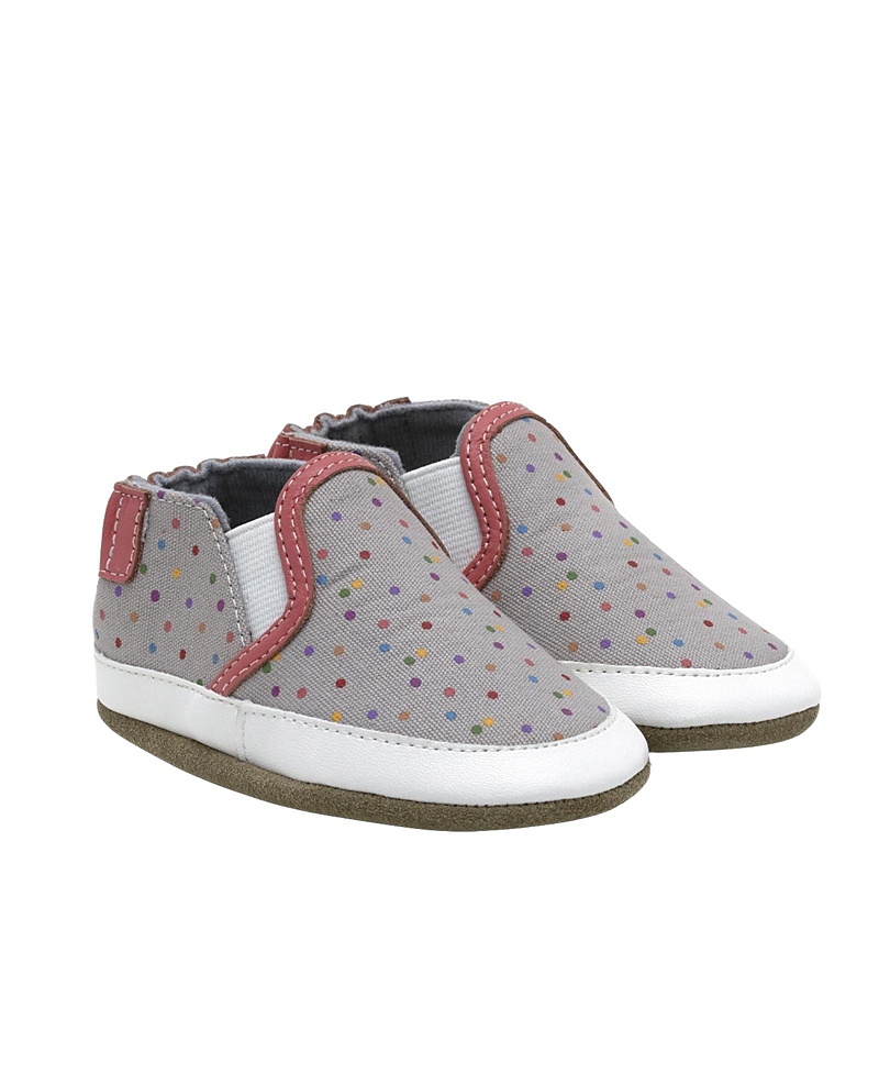 Robeez Girls' Polka Dot Polly Soft Soles Shoes - Baby In Charcoal