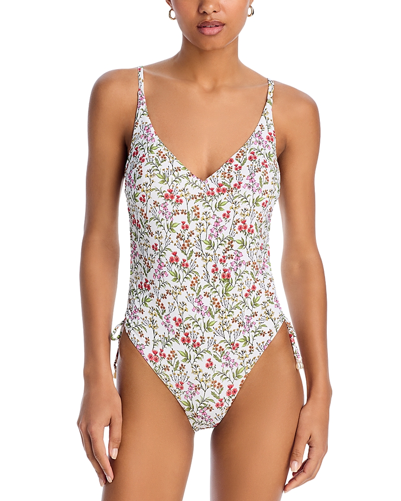 Aqua Drawstring One Piece Swimsuit In White Multi In Neutral