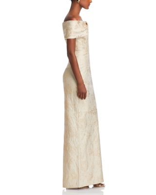 Metallic Off-the-Shoulder Jacquard Gown