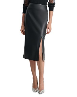 DKNY - Faux Leather Midi Skirt