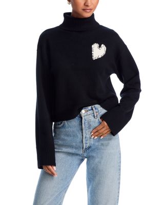 Aqua Cropped Turtleneck Heart Patch Sweater - Exclusive