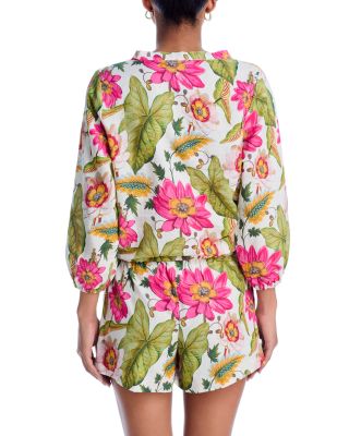 Tropical Floral Blouson Shirt Swim Cover-Up