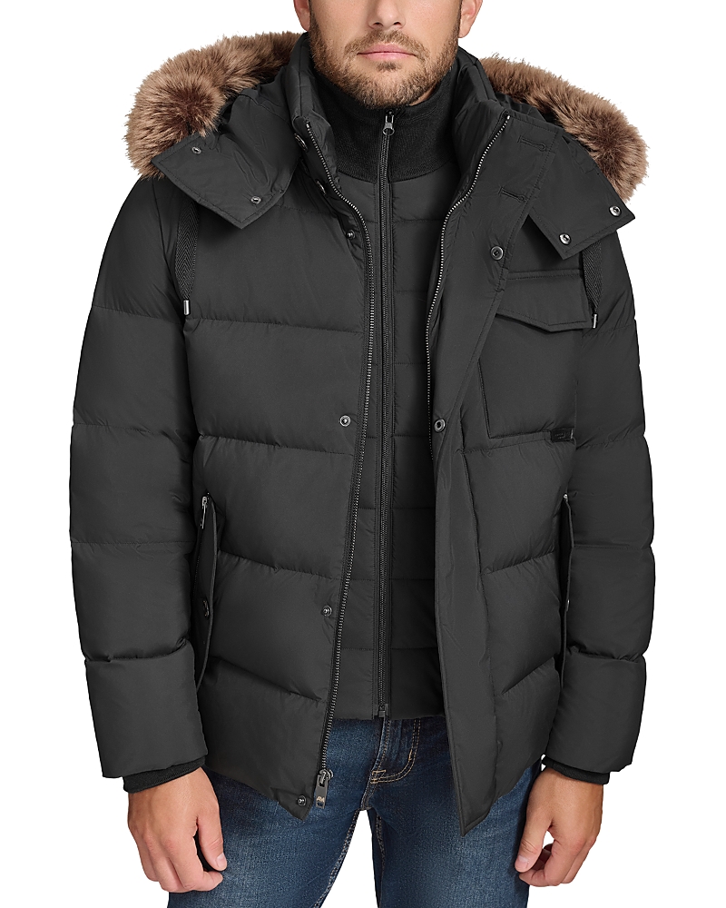Andrew Marc Forester Faux Fur Trim Down Jacket In Black