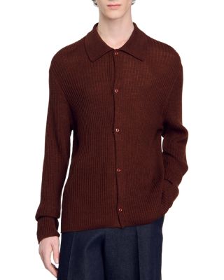 Sandro Cotton Ribbed Knit Cardigan
