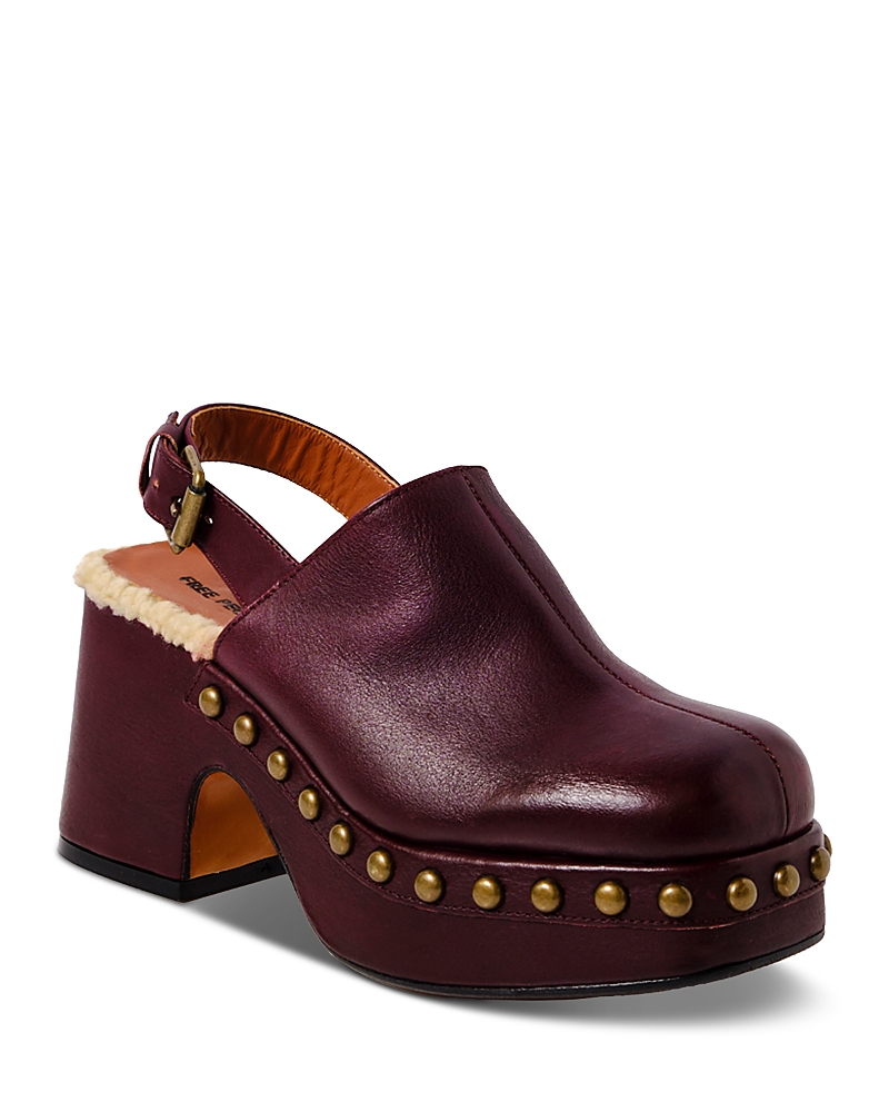 Shop Free People Women's Autumn Square Toe Studded & Faux Fur Trim High Heel Platform Clogs In Wine