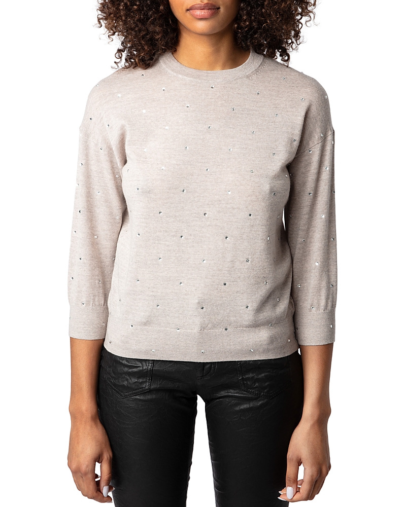 Zadig & Voltaire Kandy Embellished Crewneck Sweater In Latte