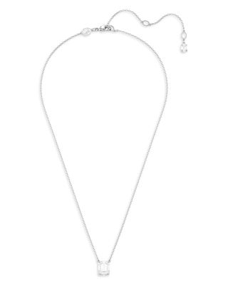 Stilla Octagon Crystal Pendant Necklace in Rhodium Plated, 15.75"-17.75"