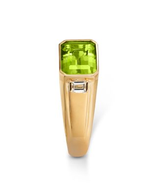 Peridot & Diamond Men's Ring in 14K Yellow Gold