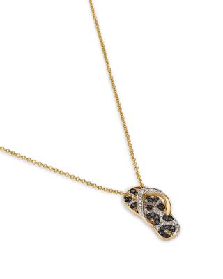 White, Brown & Black Diamond Animal Print Flip Flop Pendant Necklace in 14K Yellow Gold, 0.32 tcw