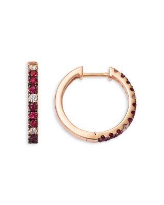 Ruby & Diamond Small Hoop Earrings in 14K Rose Gold