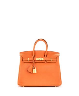 Pre-Owned Hermes Birkin 25 Handbag Orange Togo with Gold Hardware