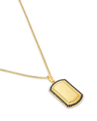 Men&#39;s Black Diamond Dogtag Pendant Necklace in 14K Yellow Gold, 0.5 tcw