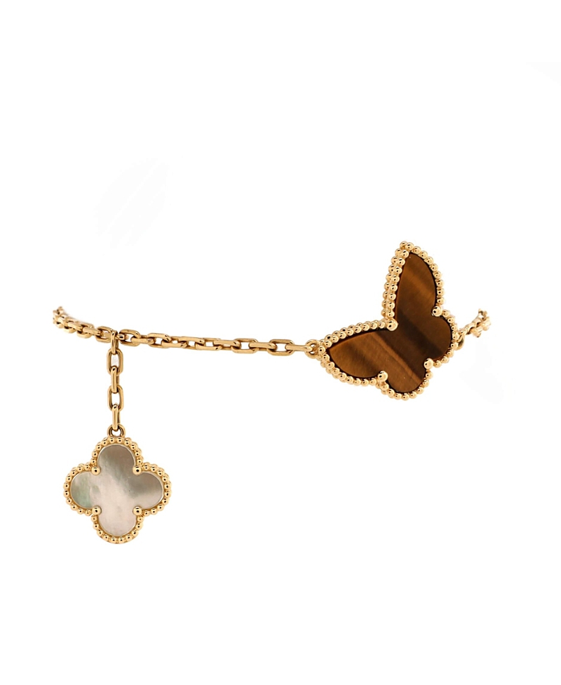 Pre-owned Pre-owned Van Cleef & Arpels Van Cleef & Arpels Lucky Alhambra 4 Motifs Bracelet 18k Gold With Carnelian, Malachite, Mo