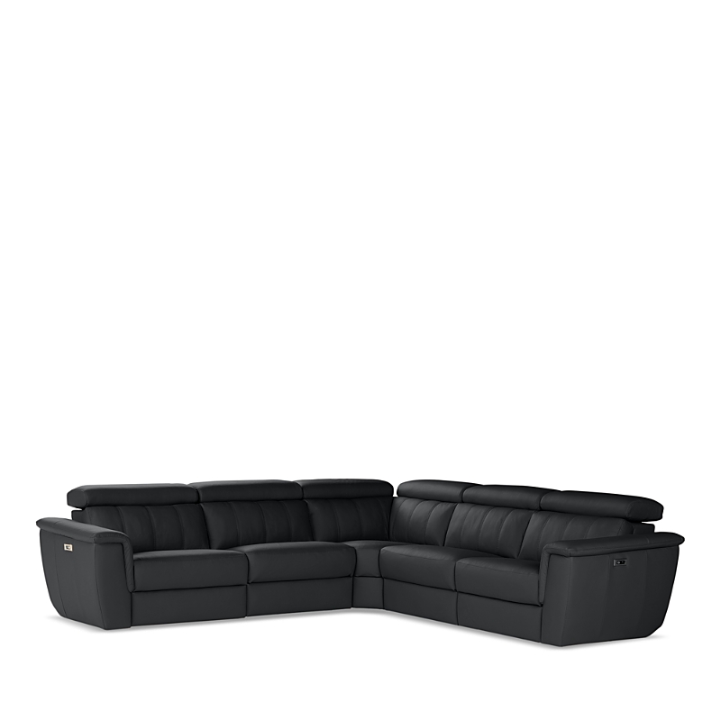 Giuseppe Nicoletti Giuseppi Nicoletti Trevi 5 Piece Power Reclining Leather Sectional In Nero