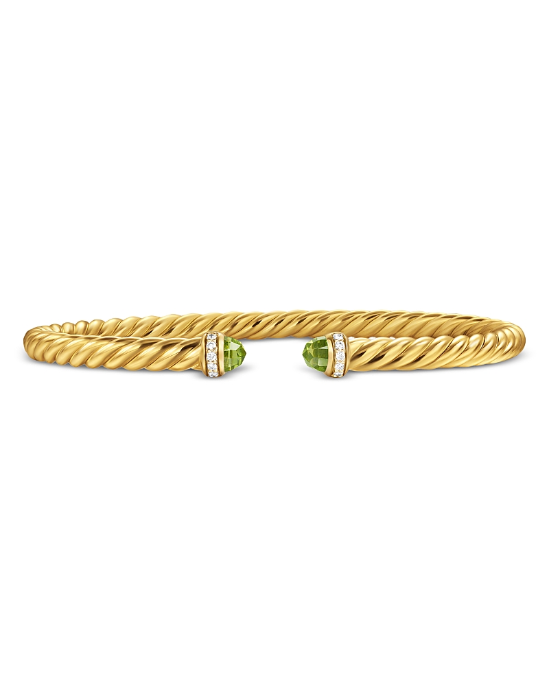David Yurman Cablespira Flex Bracelet in 18K Yellow Gold with Peridot and Diamonds, 4mm