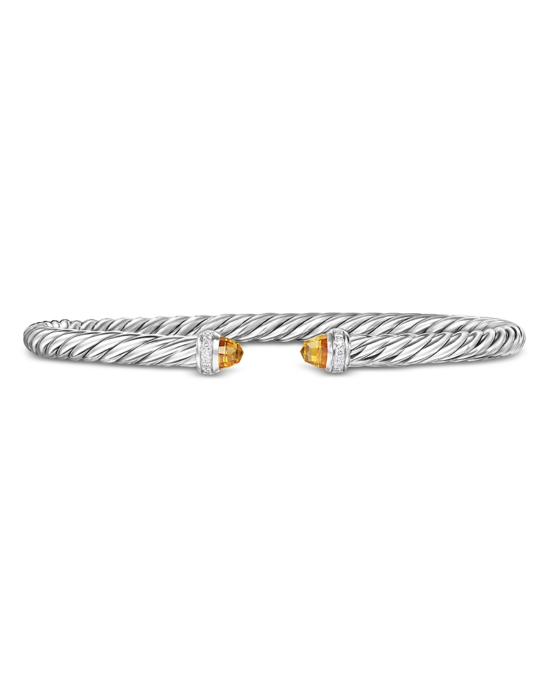 David Yurman Cablespira Flex Bracelet in Sterling Silver with Citrine and Diamonds, 4mm