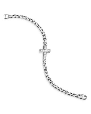 Men's Cross Station Bracelet in Sterling Silver with Diamonds, 5mm