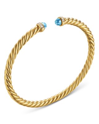 Cablespira Flex&reg; Bracelet in 18K Yellow Gold with Blue Topaz and Diamonds, 4mm