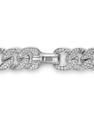 Men's Curb Chain Bracelet in Sterling Silver with Diamonds, 18mm