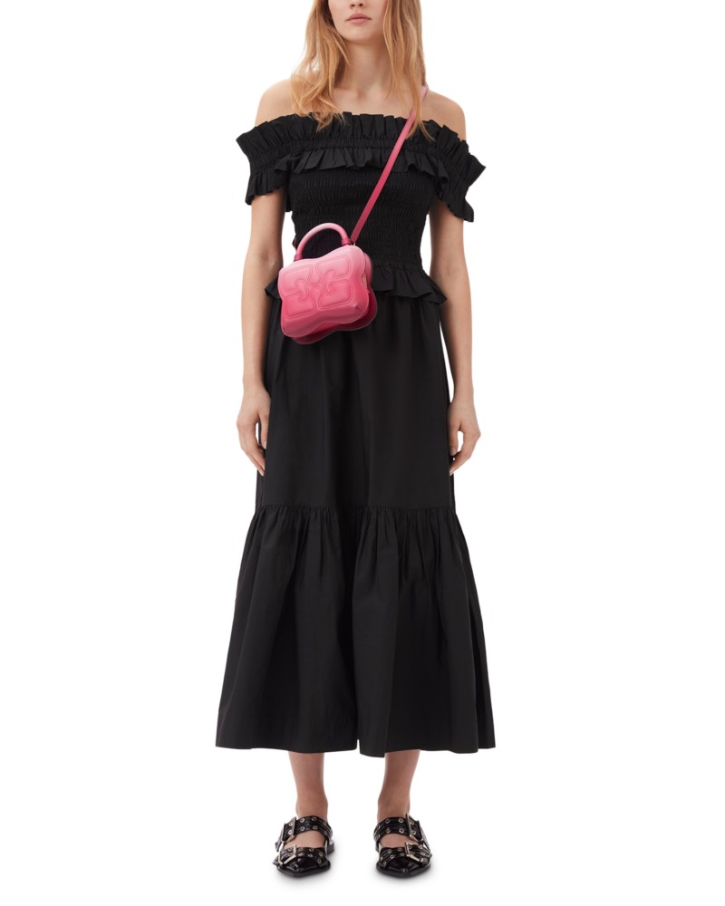 Ganni Cotton Poplin Maxi Flounce Skirt in Black
