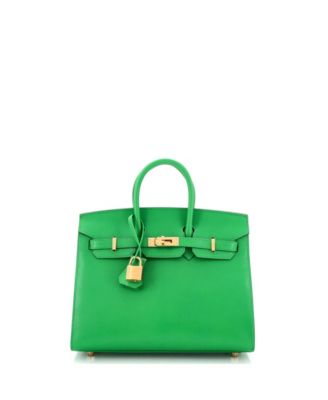 Pre-Owned Hermes Birkin 25 Handbag Green Chevre Chamkila with Gold Hardware