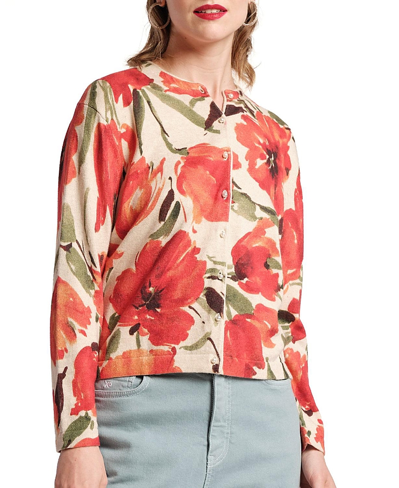 Frances Valentine Darling Cardigan - Regular And Plus Size In Oyster/fire Orange